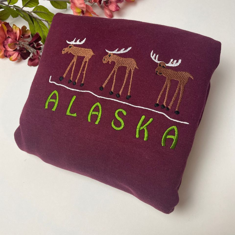 Alaska Embroidered Moose Crewneck Sweatshirt