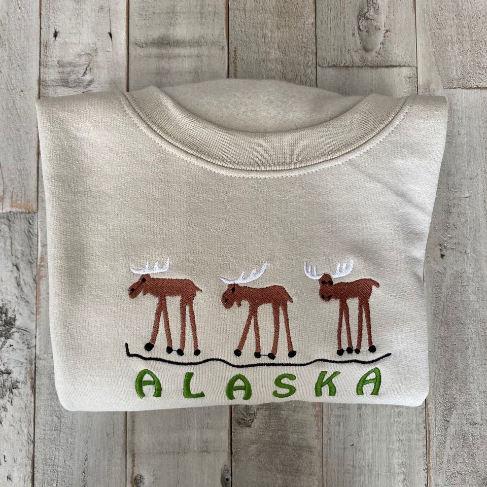 Alaska Moose Embroidered Crewneck Sweatshirt