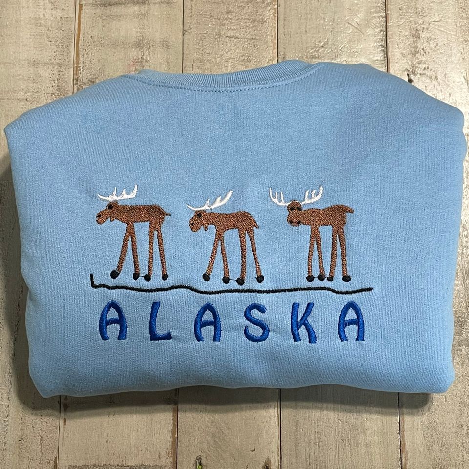 Alaska Embroidered Moose Crewneck Sweatshirt