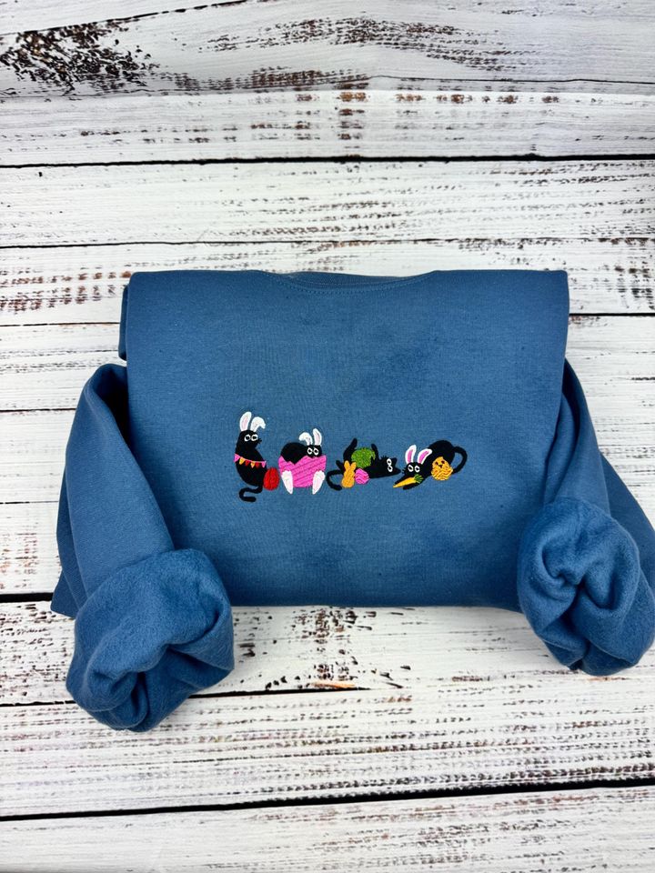 Easter Black Cat Embroidered Sweatshirt