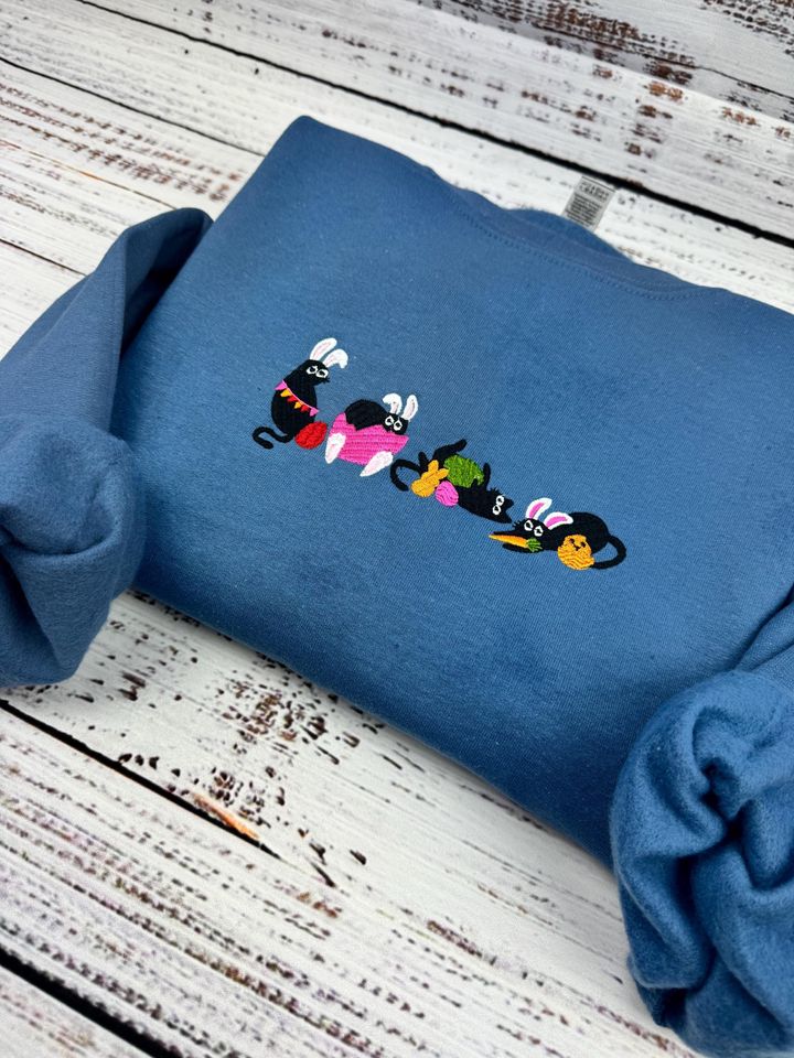Easter Black Cat Embroidered Sweatshirt