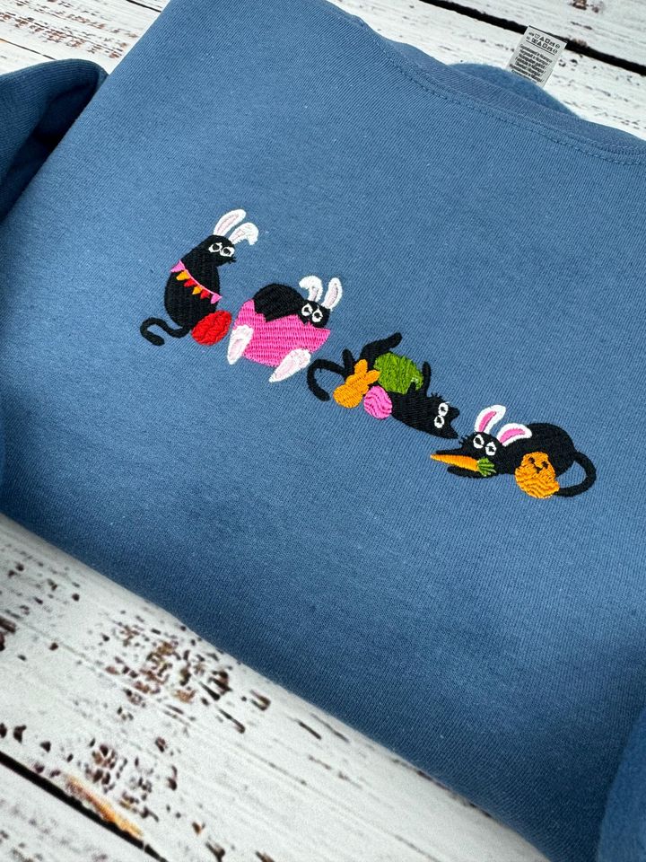 Easter Black Cat Embroidered Sweatshirt