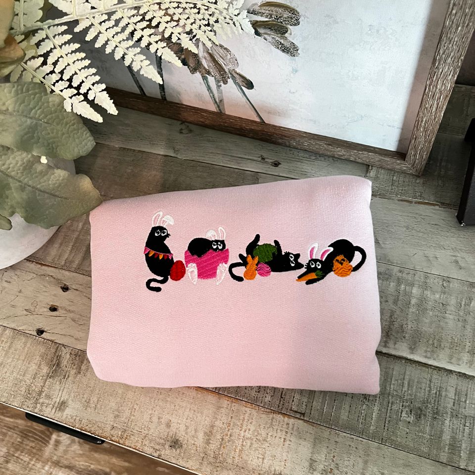 Easter Black Cat Embroidered Sweatshirt