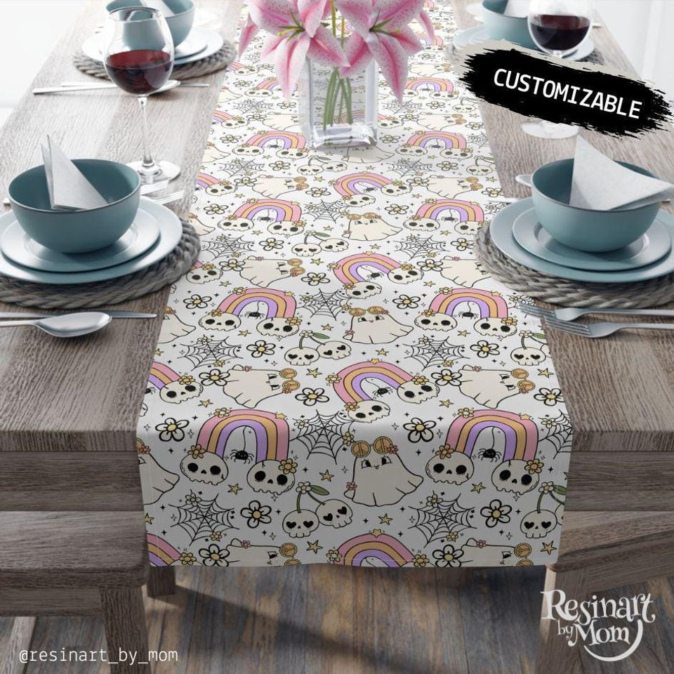 Cute Ghost Halloween Table Runner for Fall Party Decor and Centerpieces
