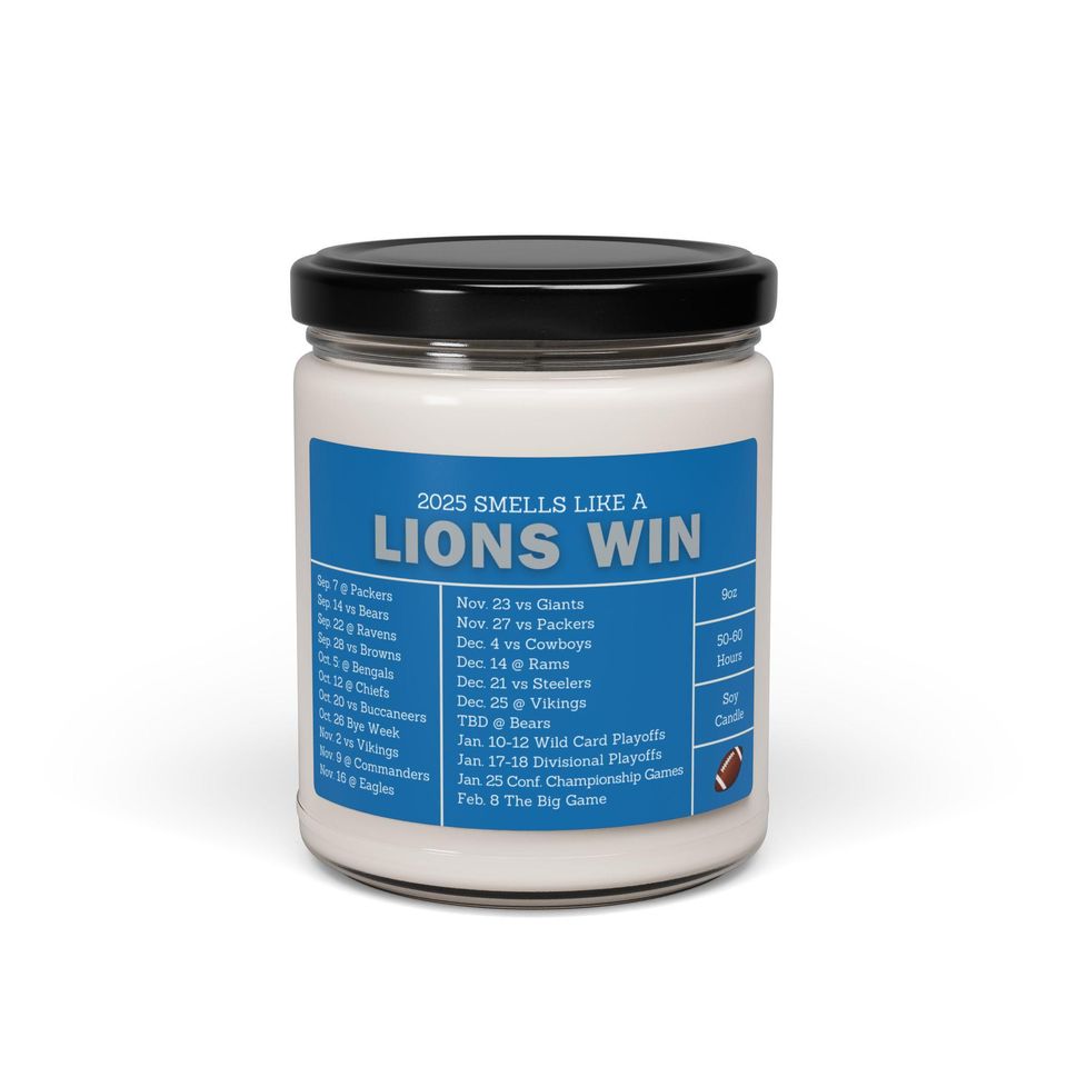 Detroit Lions 2025 Football Schedule Candle | Father's Day Present, Gift for Him, Sports Candle, Lucky Gameday Candle