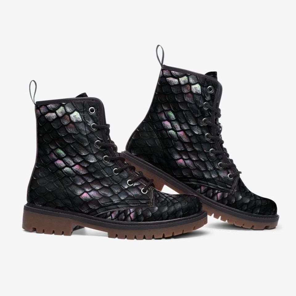 Iridescent Snakeskin Pattern Leather Boots