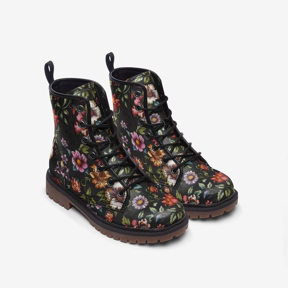 Floral Print Casual Leather Boots