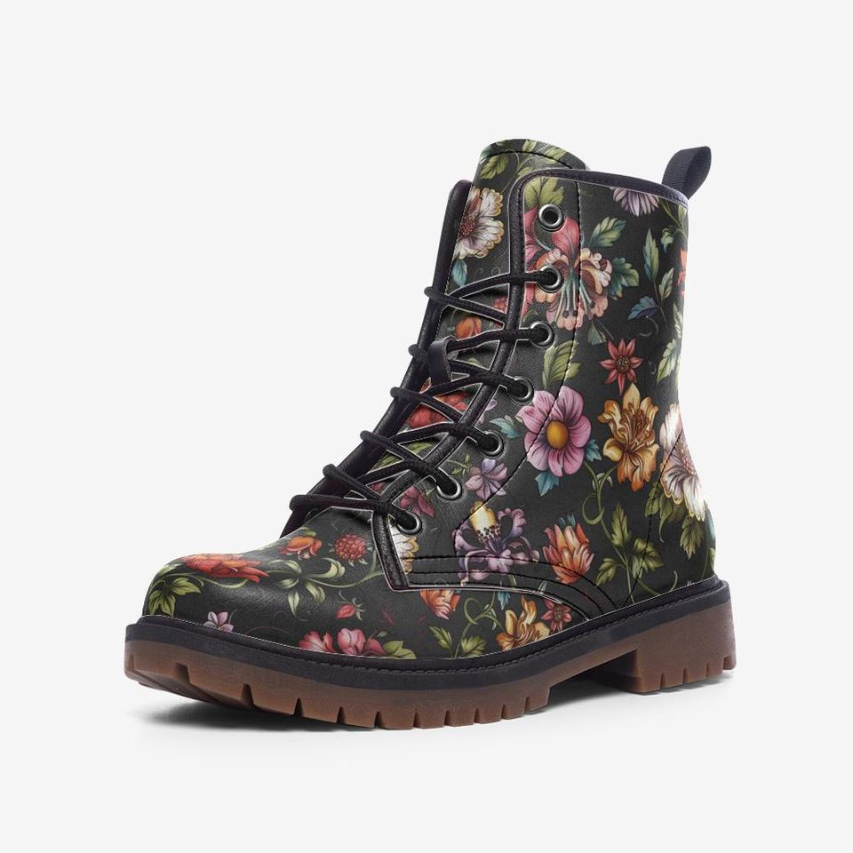 Floral Print Casual Leather Boots
