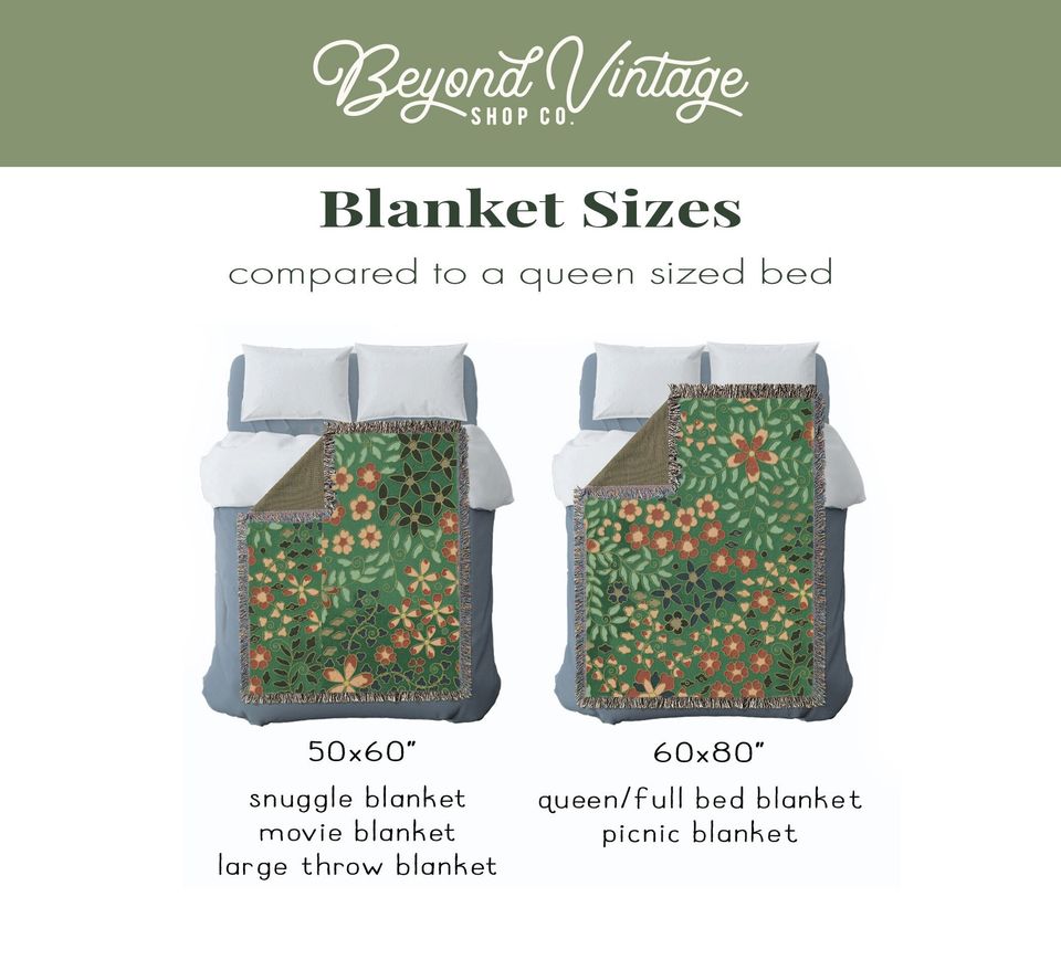 Vintage Wildflower Woven Blanket, Cotton Woven, Large Botanical Picnic Blanket Gift for Her, Maximalist Cottagecore Decor
