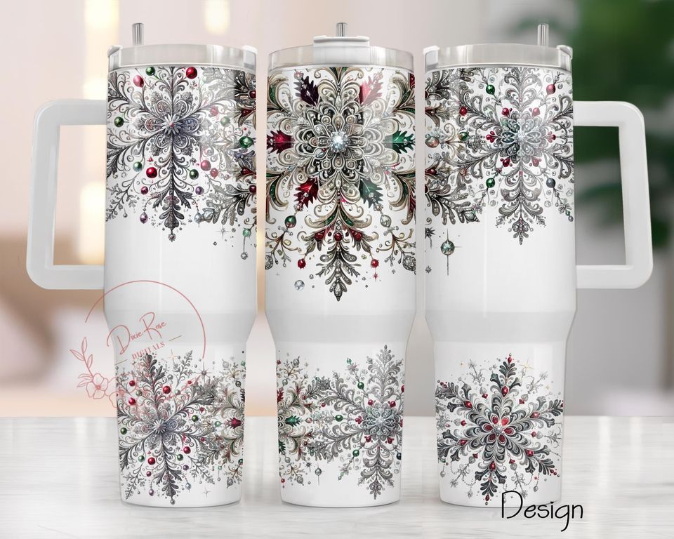 Snowflake Tumbler Wrap: Christmas 40oz Sublimation Design
