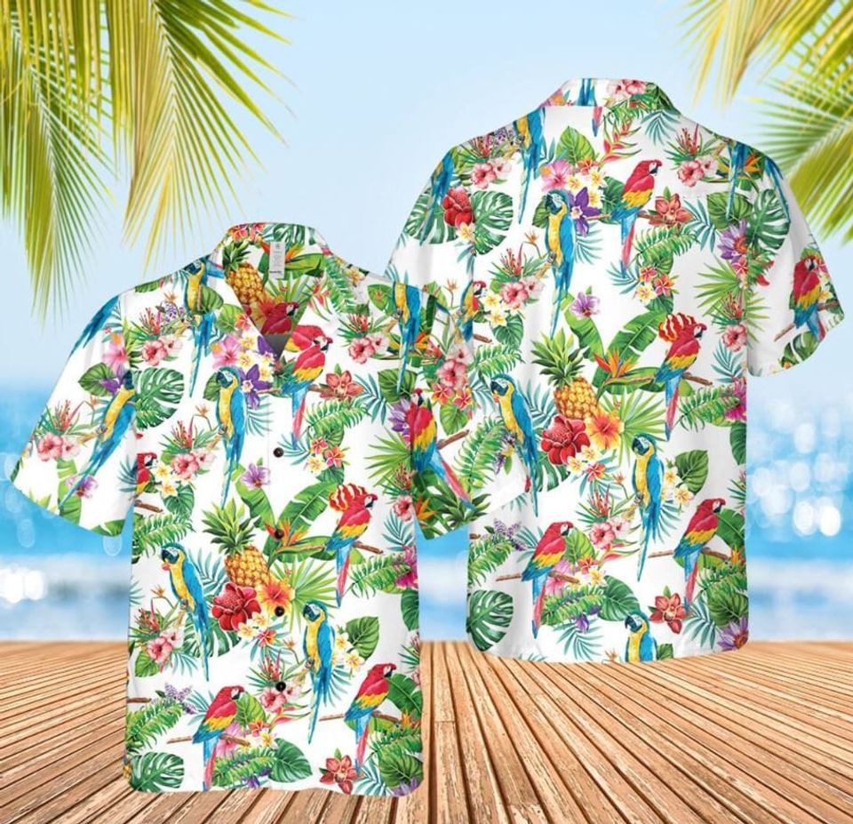 Parrot Tropical Hawaiian Shirt, Summer Aloha Bird Shirt, Bird Lover Shirt, Bird Nerd Shirt, Summer Hawaiian Shirt, Beach Shirt