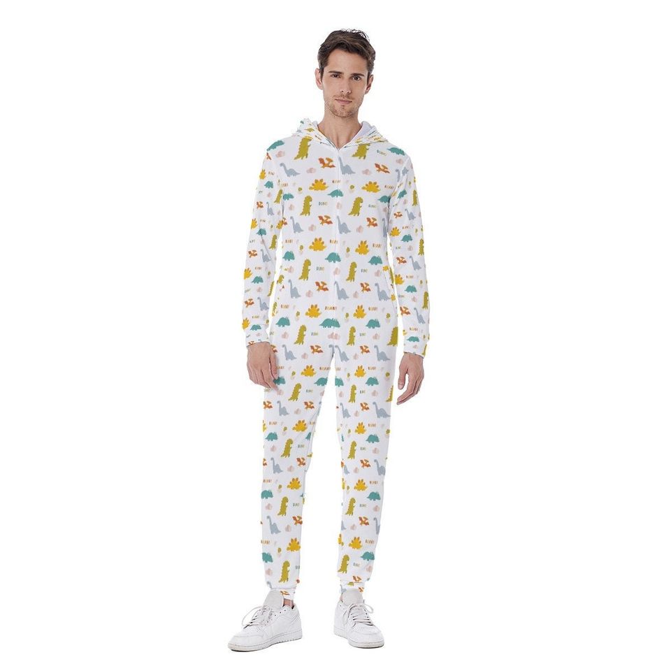 dinosaur Men's Hooded Jumpsuit, Pajamas Winter Warm
