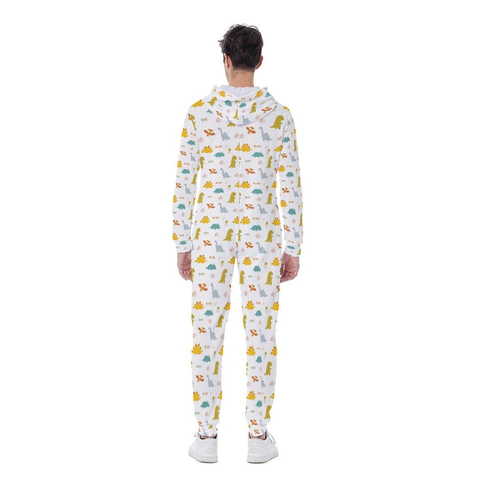 dinosaur Men's Hooded Jumpsuit, Pajamas Winter Warm
