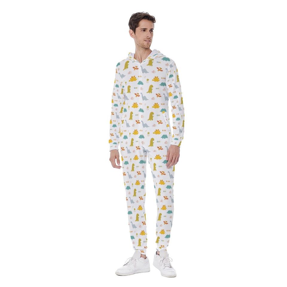 dinosaur Men's Hooded Jumpsuit, Pajamas Winter Warm