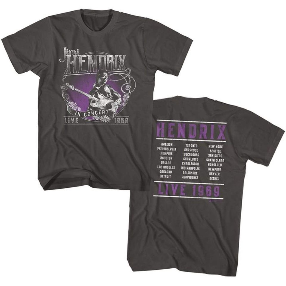 Jimi Hendrix Live 1969 Smoke Double Sided T-Shirt