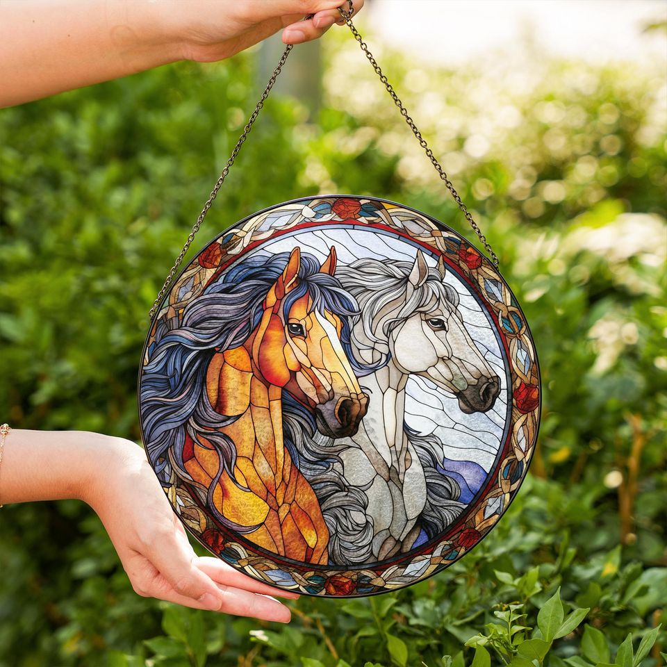 Stained Glass Horse Suncatcher Horse Ranch Window Hanging Farm Decor Horse Racing Gift