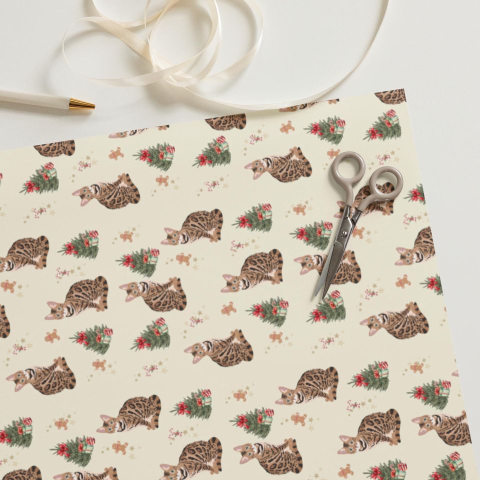 Bengal Cat Christmas Wrapping Paper Sheets: 3 | Cat Gift Wrap