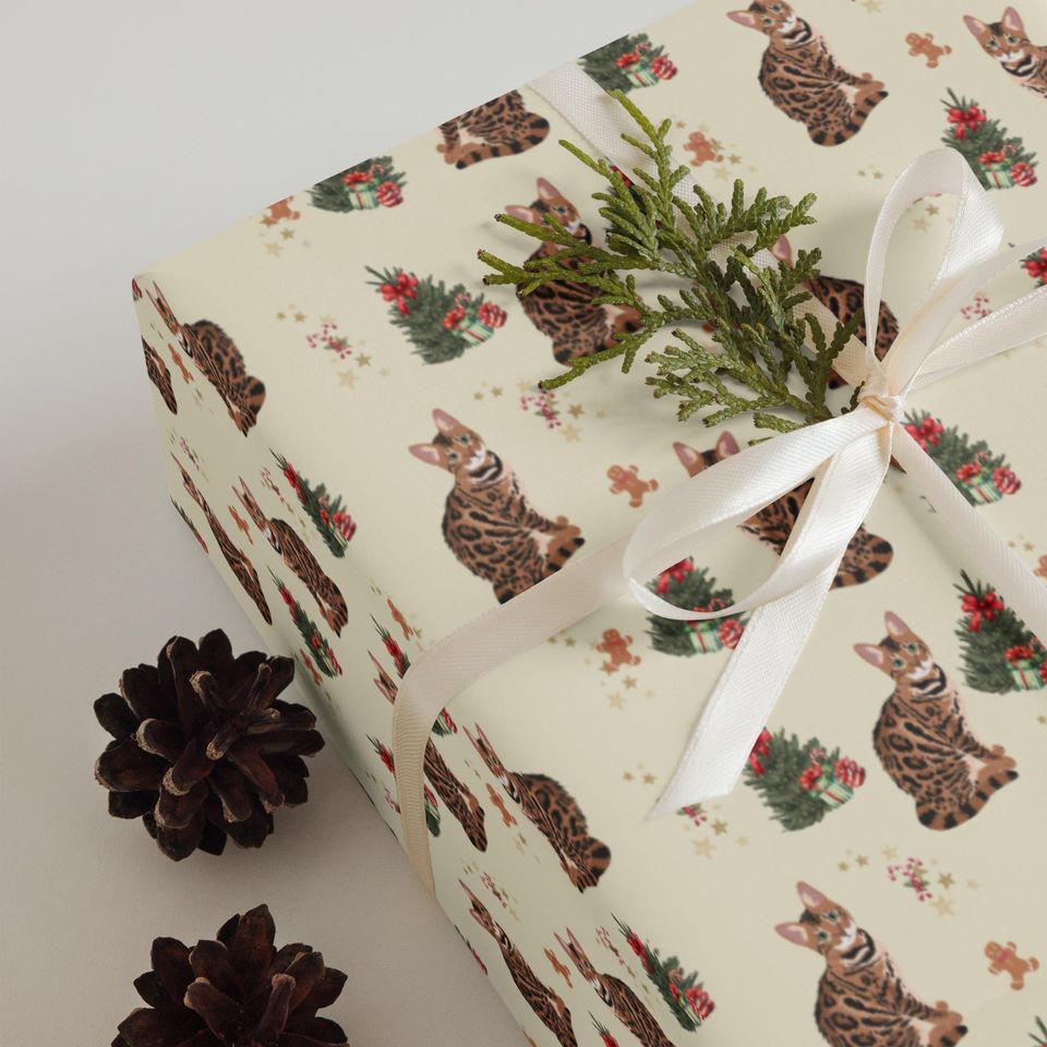 Bengal Cat Christmas Wrapping Paper Sheets: 3 | Cat Gift Wrap