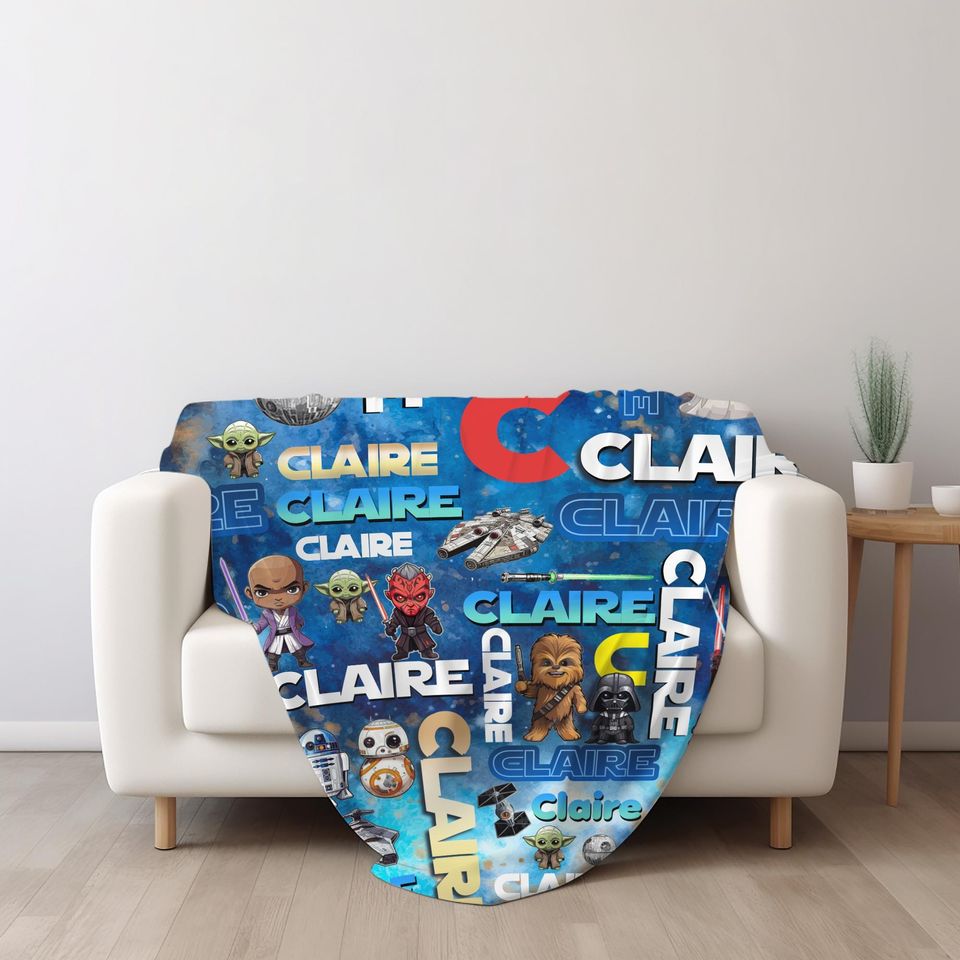 Personalized Name Star Wars Blanket, Disney Star Wars Characters Blanket, Birthday Gift