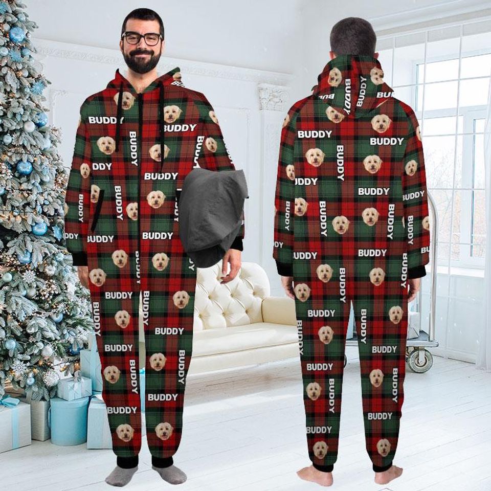 Personalized Dog Face Hooded Pajamas: Custom Photo Flannel One-Piece