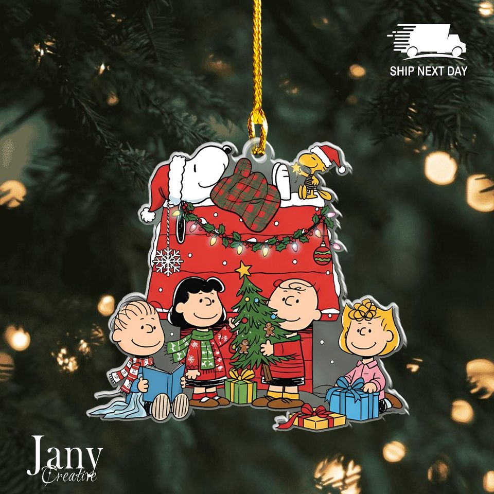 Christmas Cartoon Dog and Friend Ornament: Acrylic Holiday Keepsake