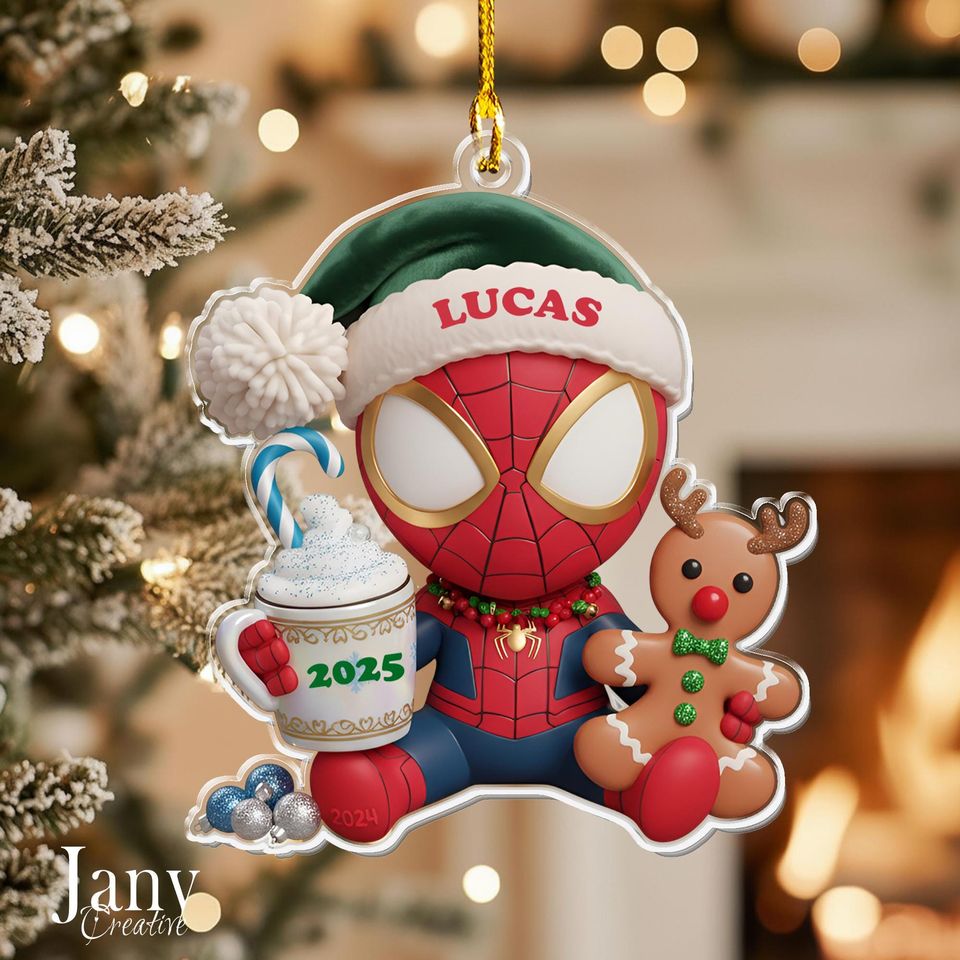 Personalized Spiderman Ornament:  Custom Name Acrylic Christmas Decoration