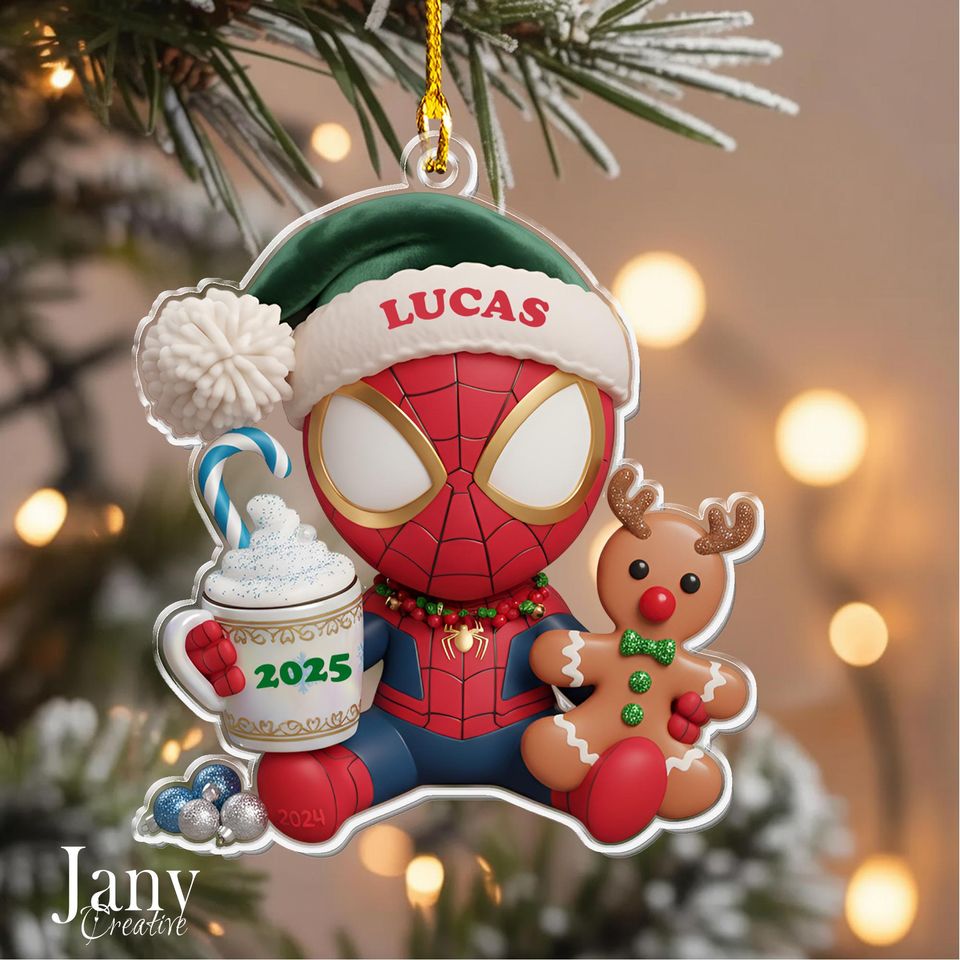 Personalized Spiderman Ornament:  Custom Name Acrylic Christmas Decoration
