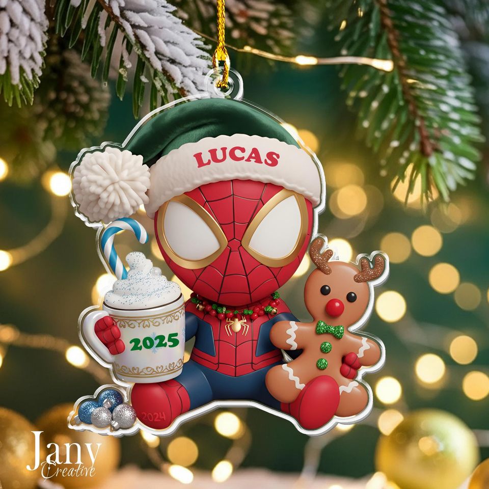 Personalized Spiderman Ornament:  Custom Name Acrylic Christmas Decoration