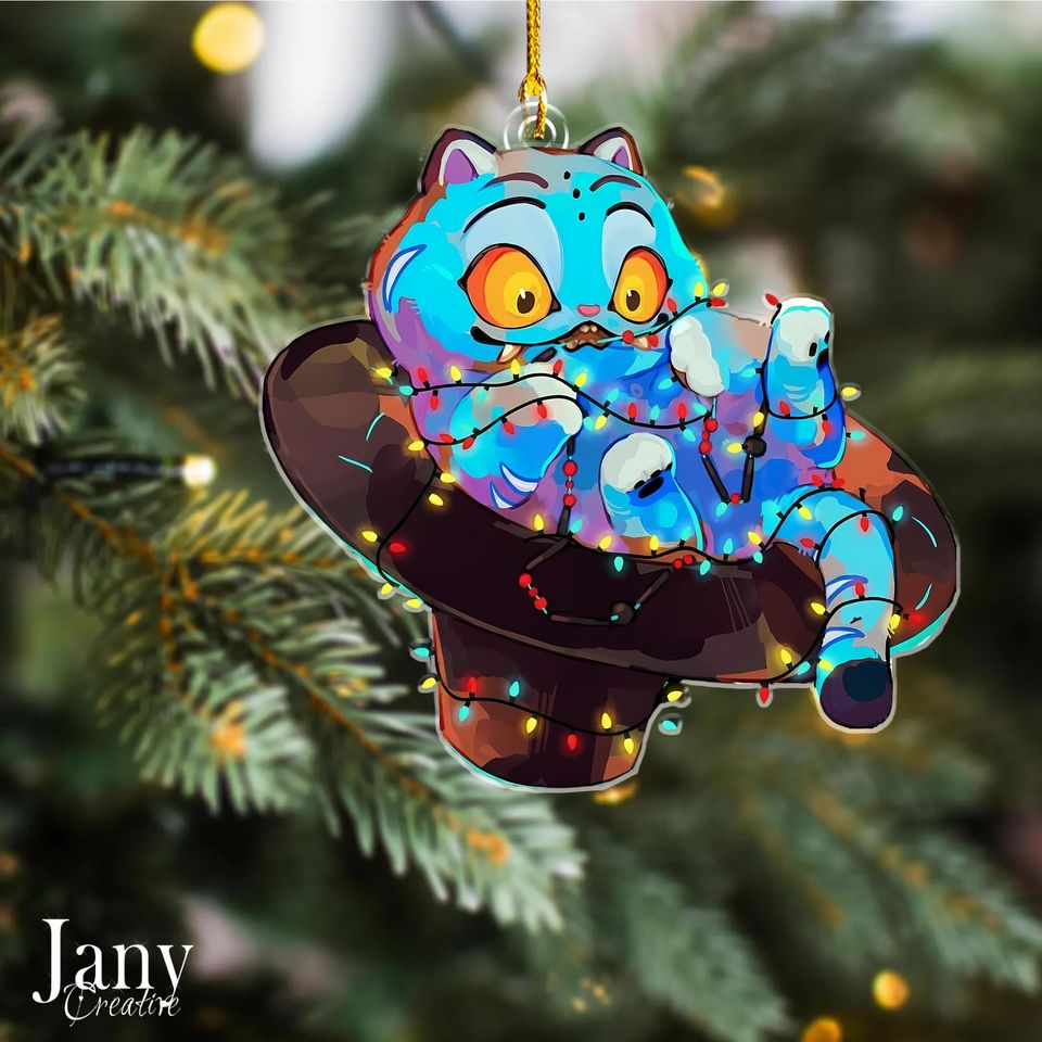 Derpy Tiger Cat Ornament  Kpop Demon Hunter Inspired Acrylic Christmas Decor Gift