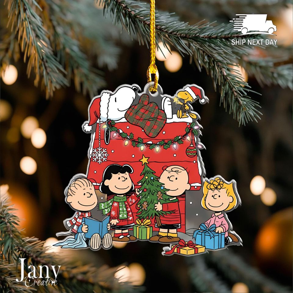 Christmas Cartoon Dog and Friend Ornament: Acrylic Holiday Keepsake