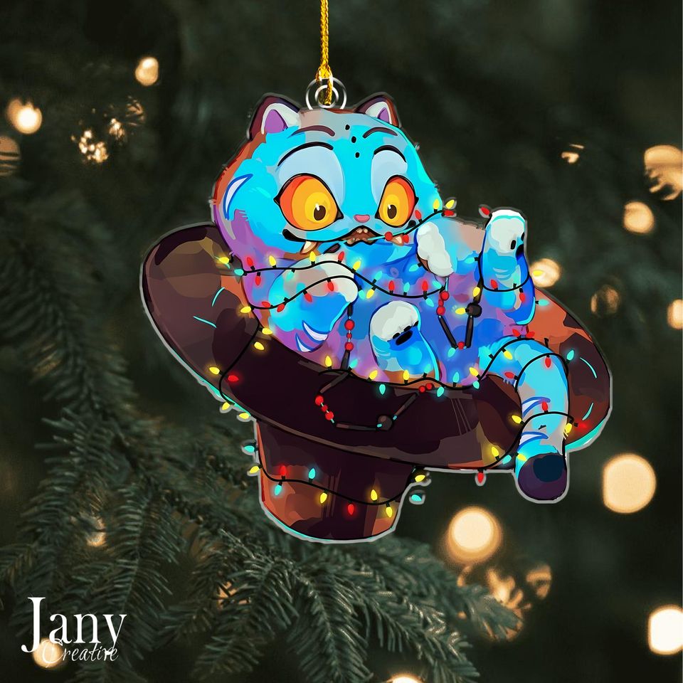 Derpy Tiger Cat Ornament  Kpop Demon Hunter Inspired Acrylic Christmas Decor Gift