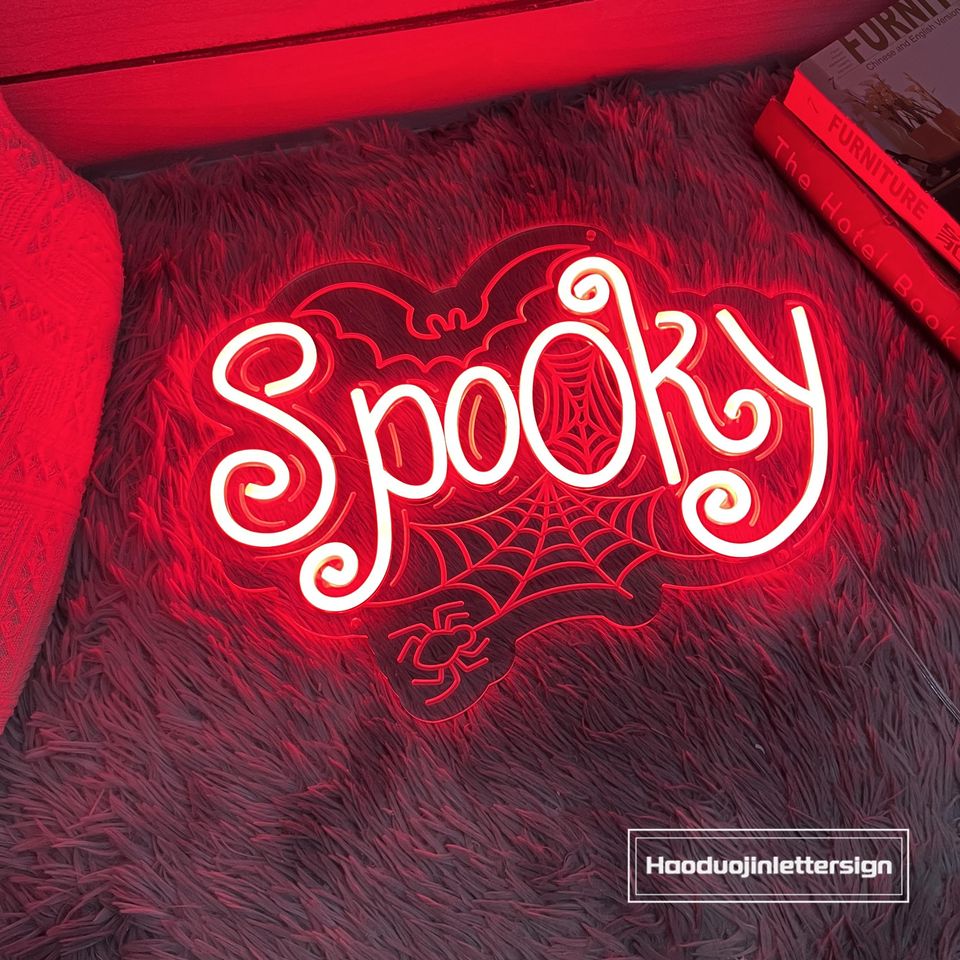 Spooky Bat & Spiderweb Neon Sign - Custom Halloween LED Neon Light for Home & Party Decor