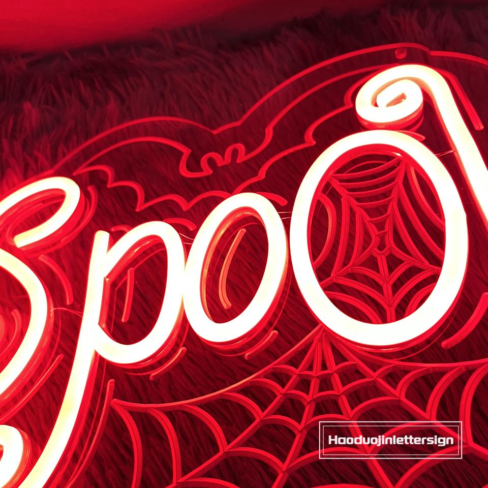 Spooky Bat & Spiderweb Neon Sign - Custom Halloween LED Neon Light for Home & Party Decor