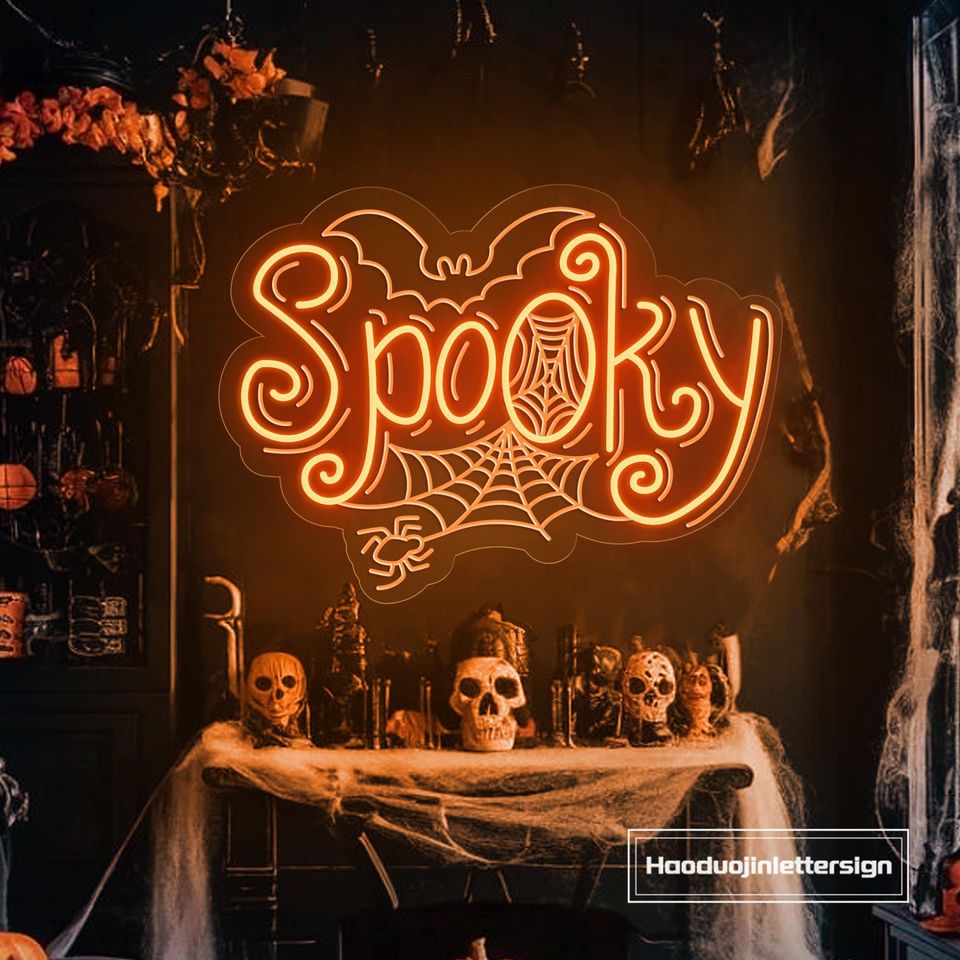 Spooky Bat & Spiderweb Neon Sign - Custom Halloween LED Neon Light for Home & Party Decor