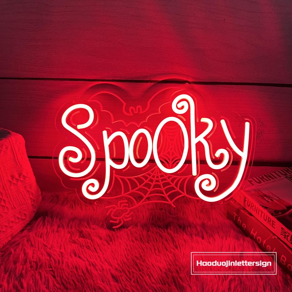 Spooky Bat & Spiderweb Neon Sign - Custom Halloween LED Neon Light for Home & Party Decor