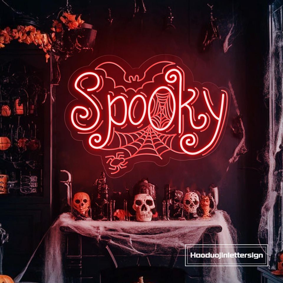 Spooky Bat & Spiderweb Neon Sign - Custom Halloween LED Neon Light for Home & Party Decor