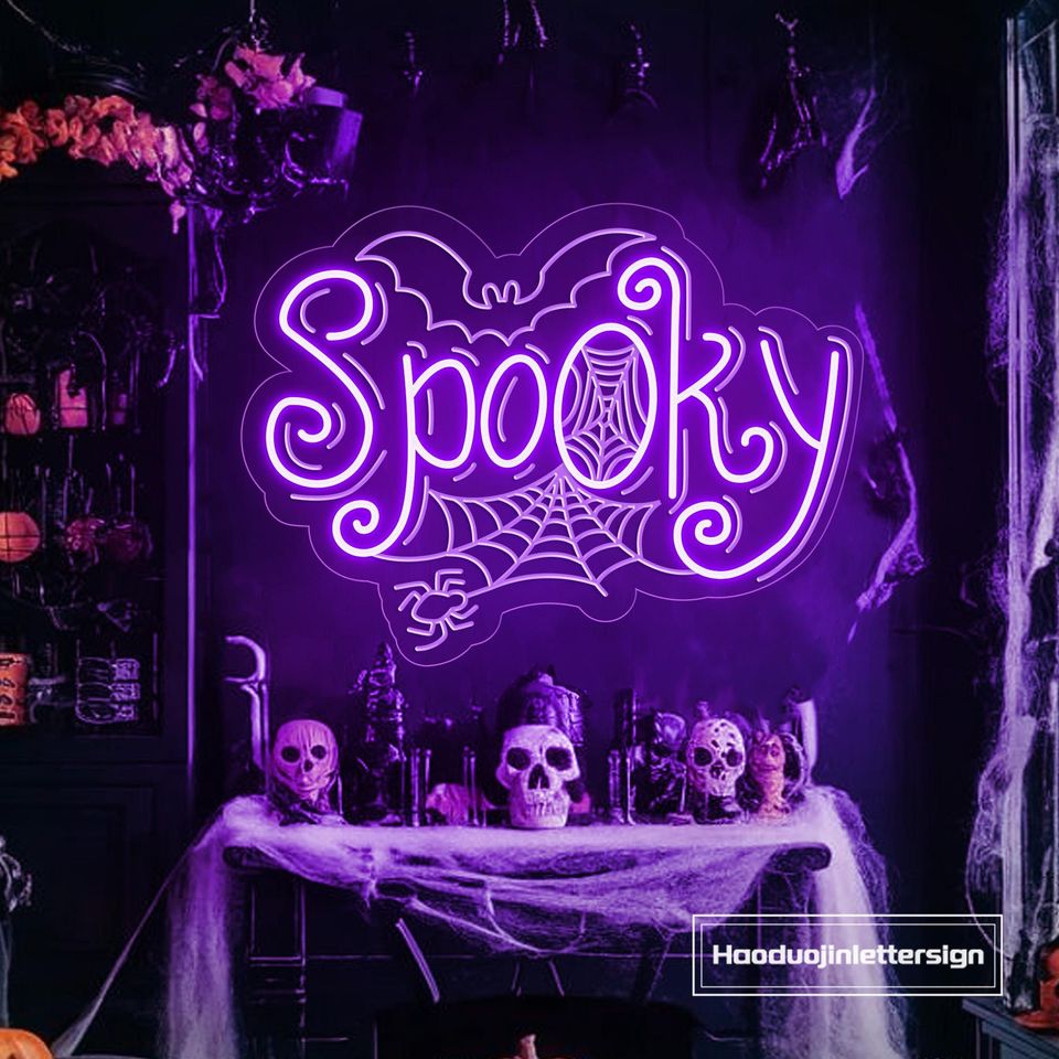 Spooky Bat & Spiderweb Neon Sign - Custom Halloween LED Neon Light for Home & Party Decor