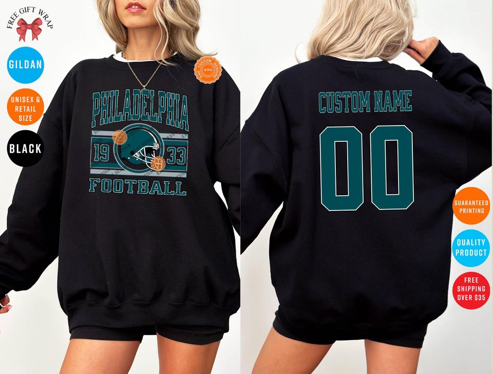 Custom Philadelphia Football Sweatshirt: Personalized Name & Number On The Back, Eagle Jersey