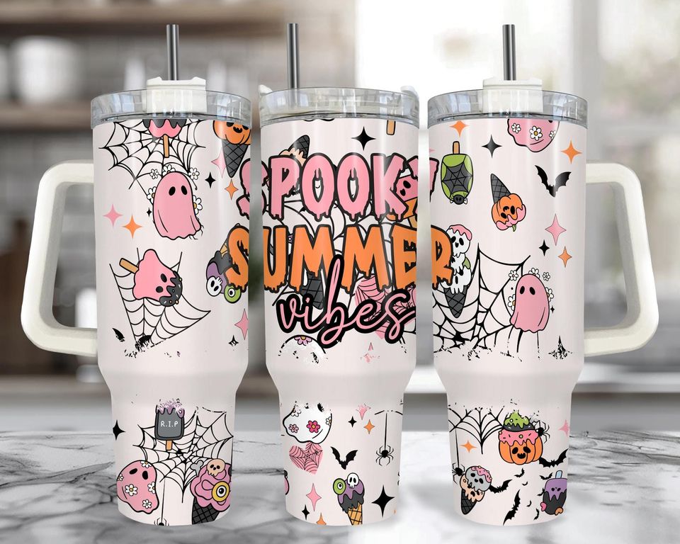Spooky Summerween 40 oz Tumbler with Handle: Pastel Goth Witchy Travel Mug