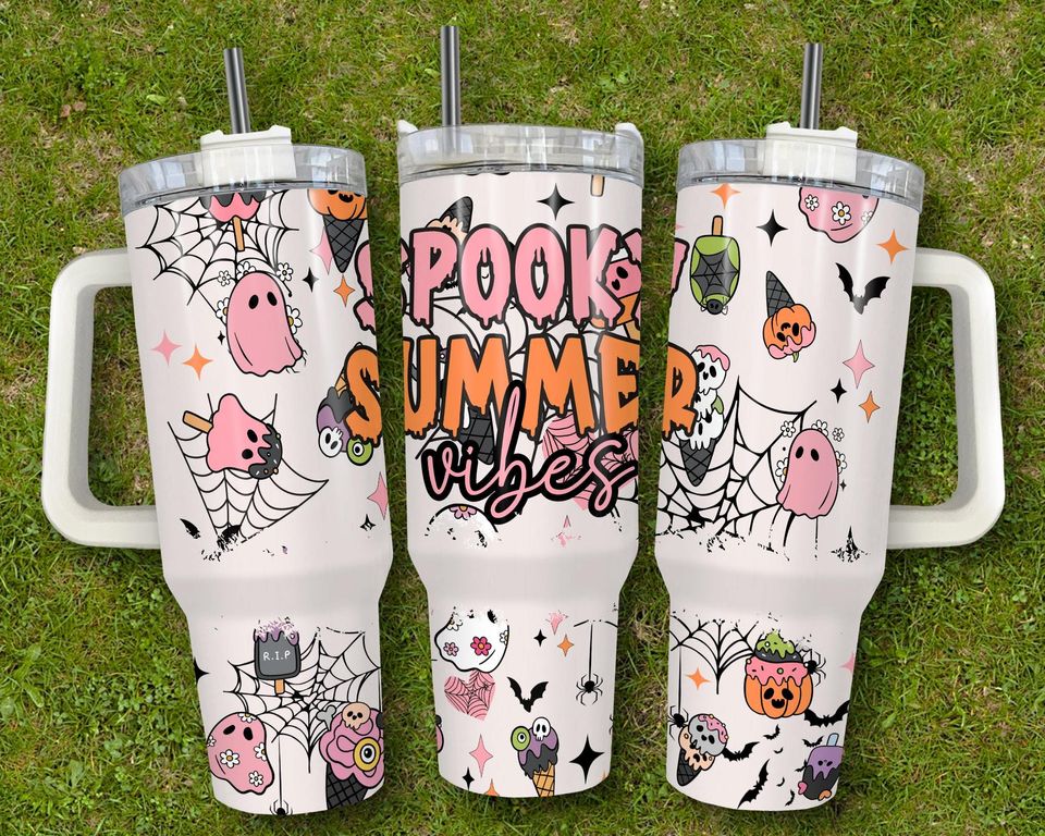 Spooky Summerween 40 oz Tumbler with Handle: Pastel Goth Witchy Travel Mug