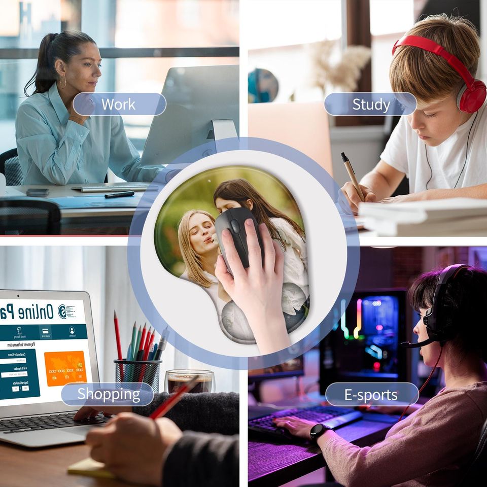 Custom Photo Logo Mouse Pad with Wrist Support Personalized Ergonomic Office Accessory