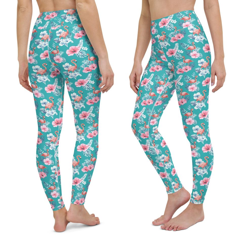 Tropical flower womens leggings, Flamingo