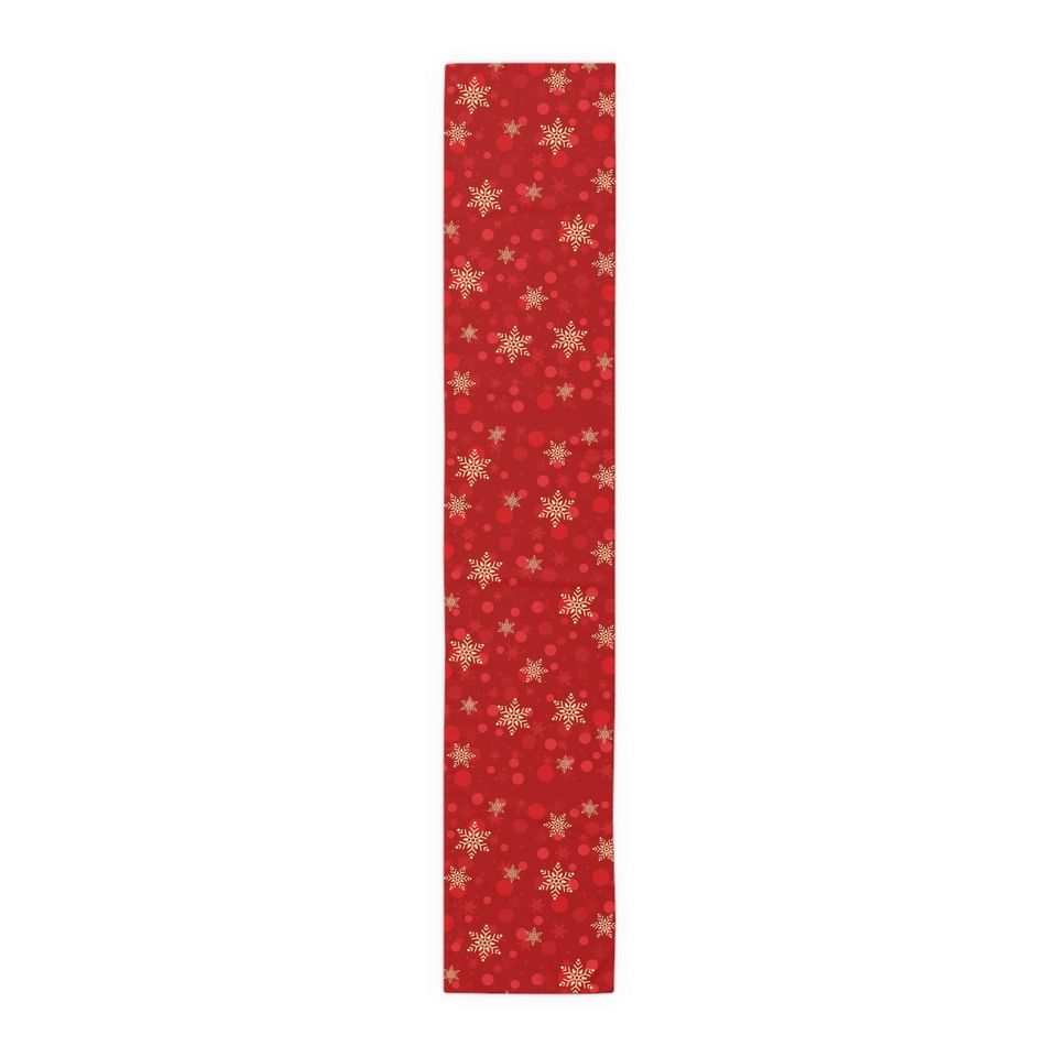 Red Christmas Table Runner  Gold Snowflakes Holiday Decor