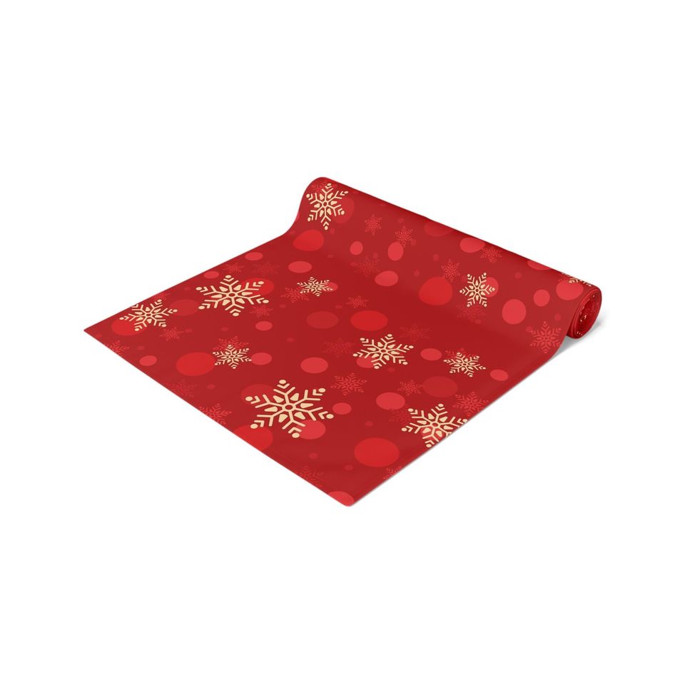 Red Christmas Table Runner  Gold Snowflakes Holiday Decor