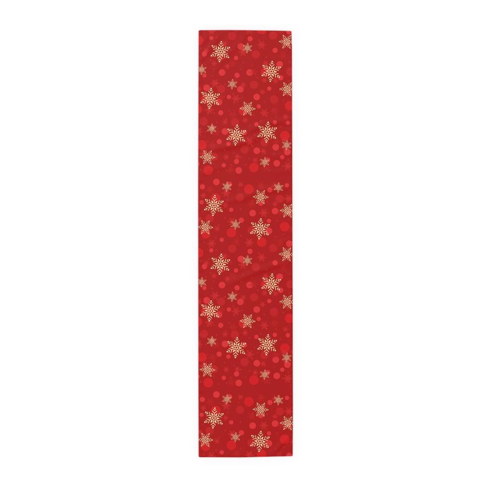 Red Christmas Table Runner  Gold Snowflakes Holiday Decor