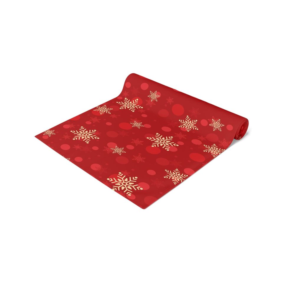 Red Christmas Table Runner  Gold Snowflakes Holiday Decor