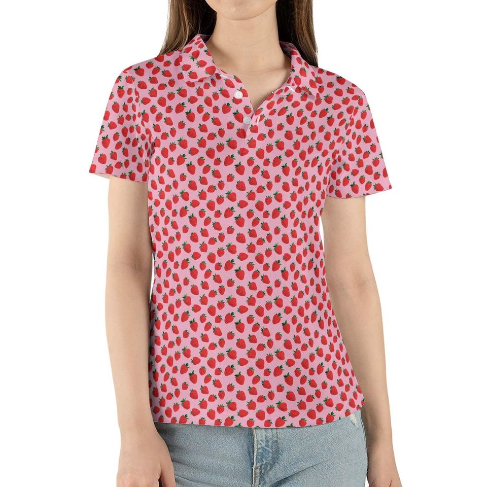 Women's Pink Polo Shirt, Summer Cottagecore Short Sleeve Golf Top, Moisture-Wicking
