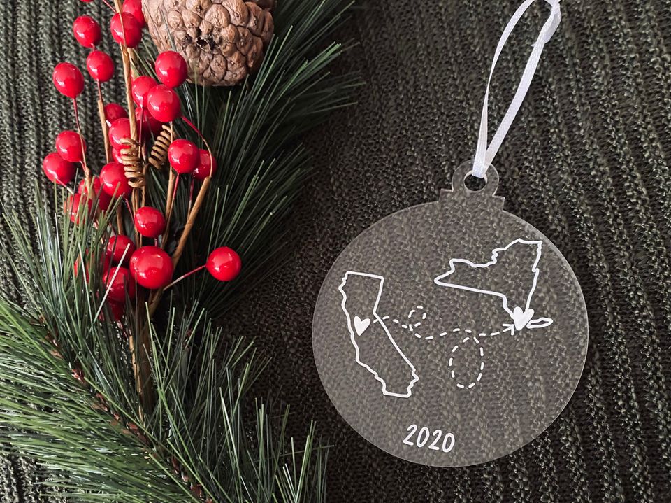 Personalized State to State Ornament: Long Distance Gift