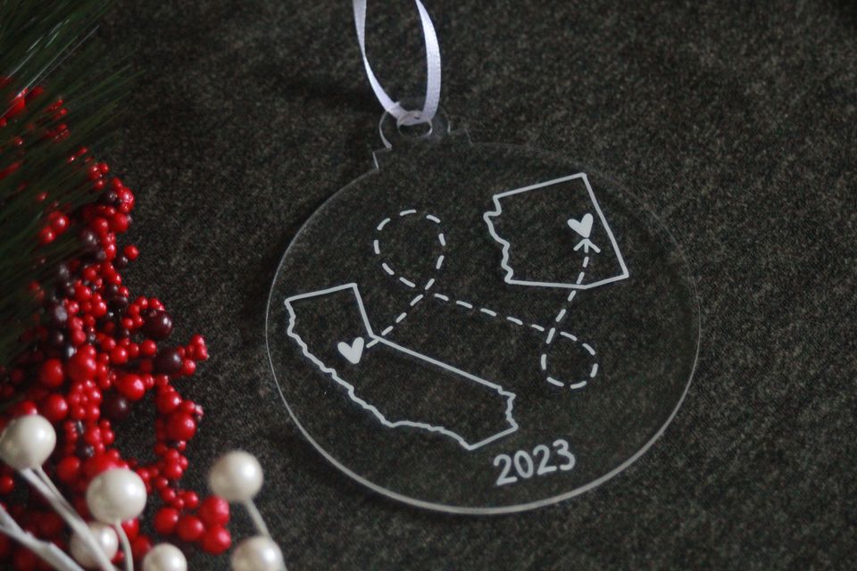 Personalized State to State Ornament: Long Distance Gift