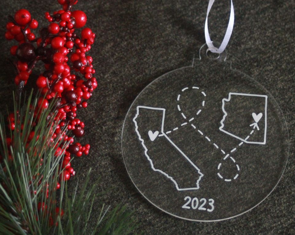 Personalized State to State Ornament: Long Distance Gift